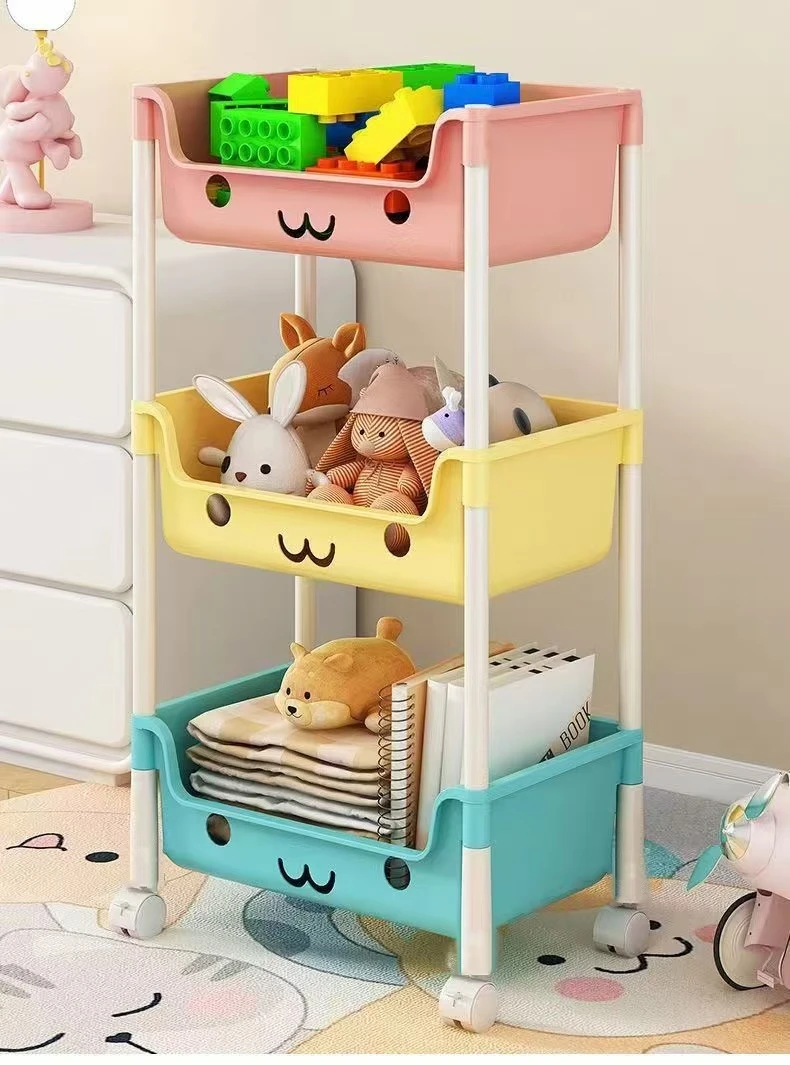 【3层随机】收纳儿童玩具落地置物架小推车零食书架整理收纳架LR