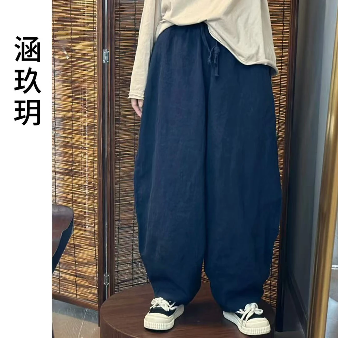 涵玖玥▪100%雨露麻【茧形休闲】砂洗大包容性带里衬哈伦裤C-9616