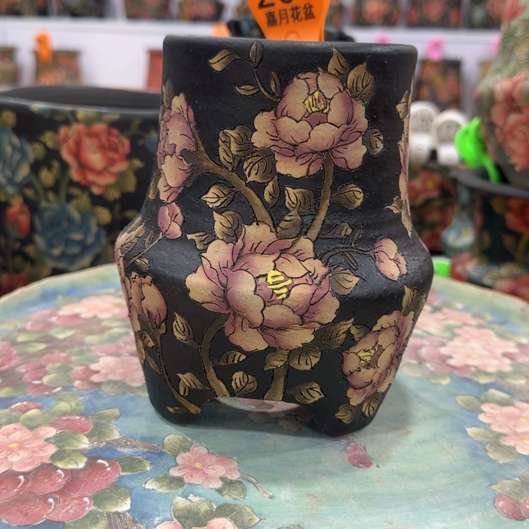 橙***s花盆紫砂精品多肉手绘花盆