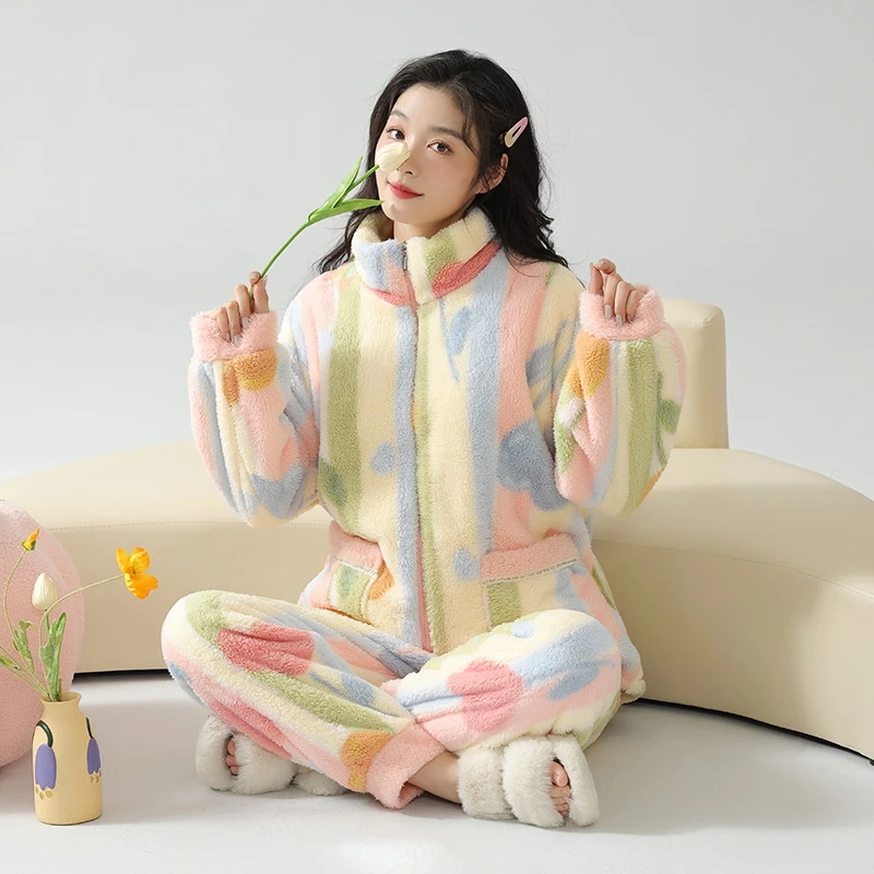 冬季睡衣女士珊瑚绒加绒加厚韩版公主风甜美保暖秋冬家居服套装厚