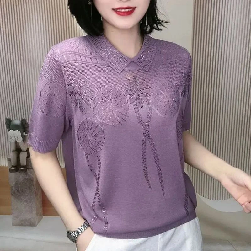 新款t恤短袖上衣气质女洋气翻领时尚遮肚03