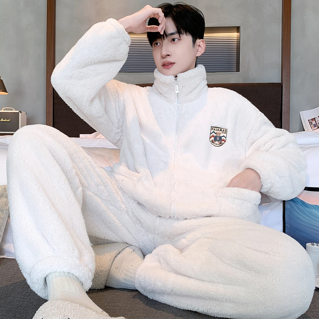 【云感雪花绒】可外穿男大码宽松加厚新款暖绒保暖家居服睡衣男生