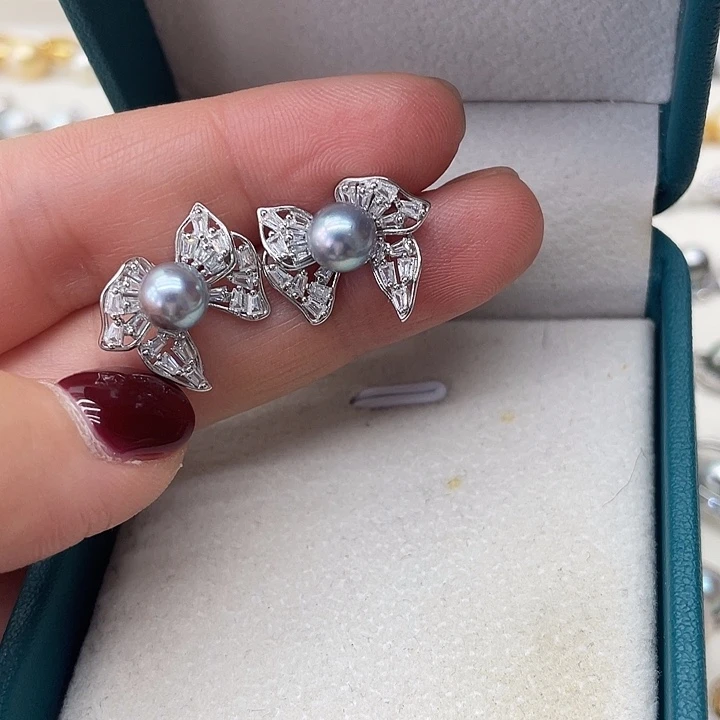 银S925镶嵌海水珍珠耳饰