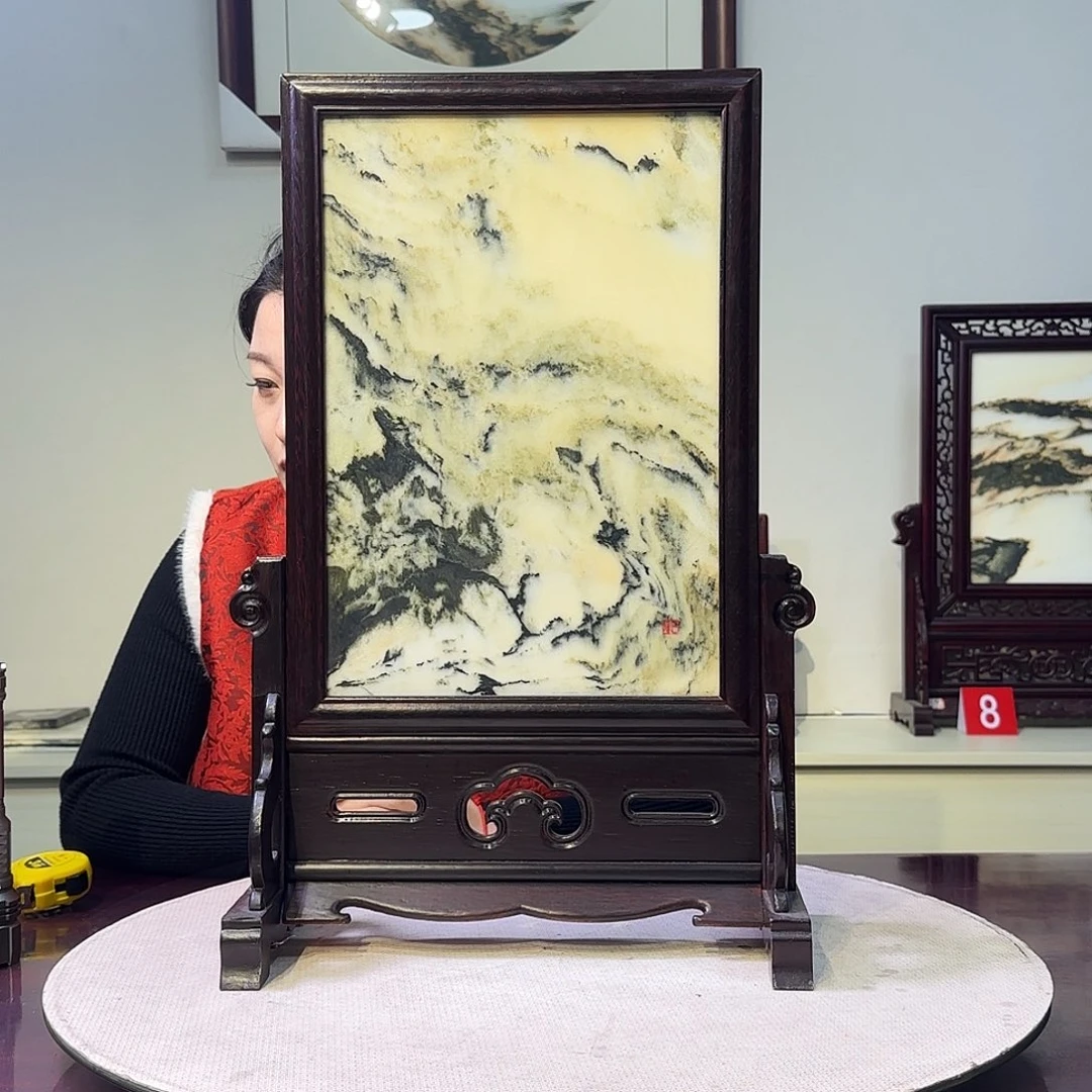 石材天然大理石画屏风35×52