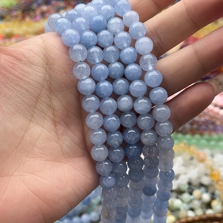 玛瑙/玉髓未镶嵌珠宝半成品一条8mm左右海蓝宝