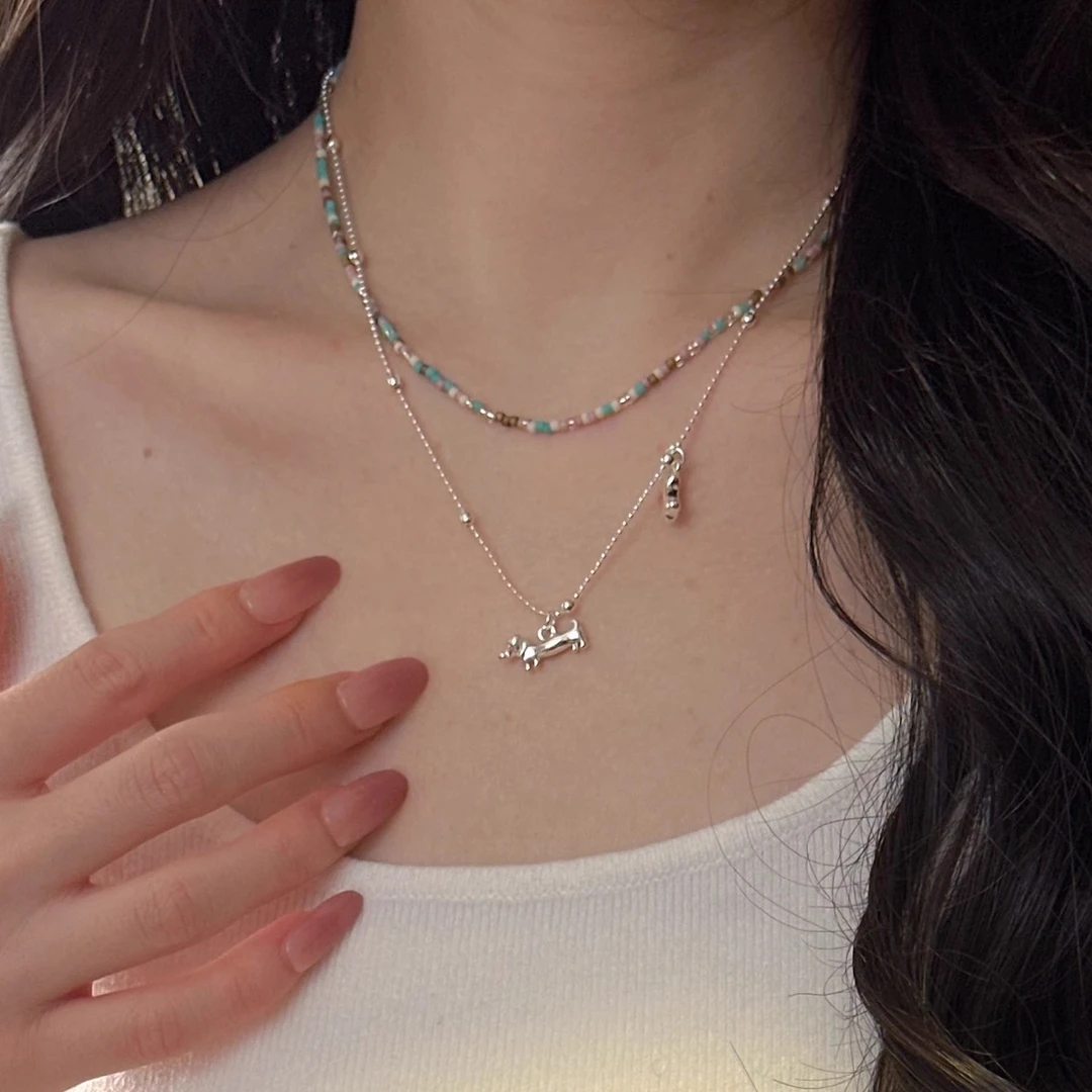 铜合金吊坠 潦草小狗设计感项链轻奢小众个性夸张甜酷辣妹风