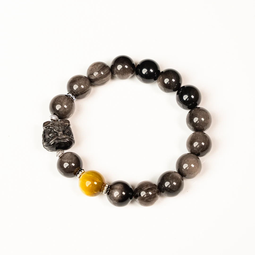 FL018 醒狮银曜石手串（天然珠宝多样性发其一）