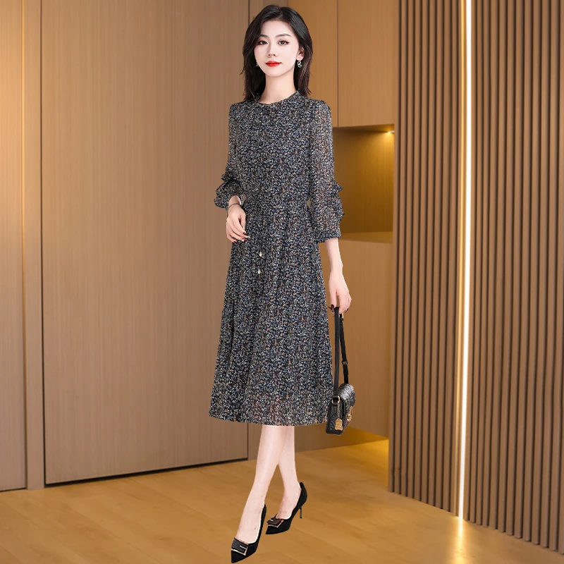 广州十三行爆款连衣裙女2025新款春夏气质高档妈妈雪纺长袖花裙子