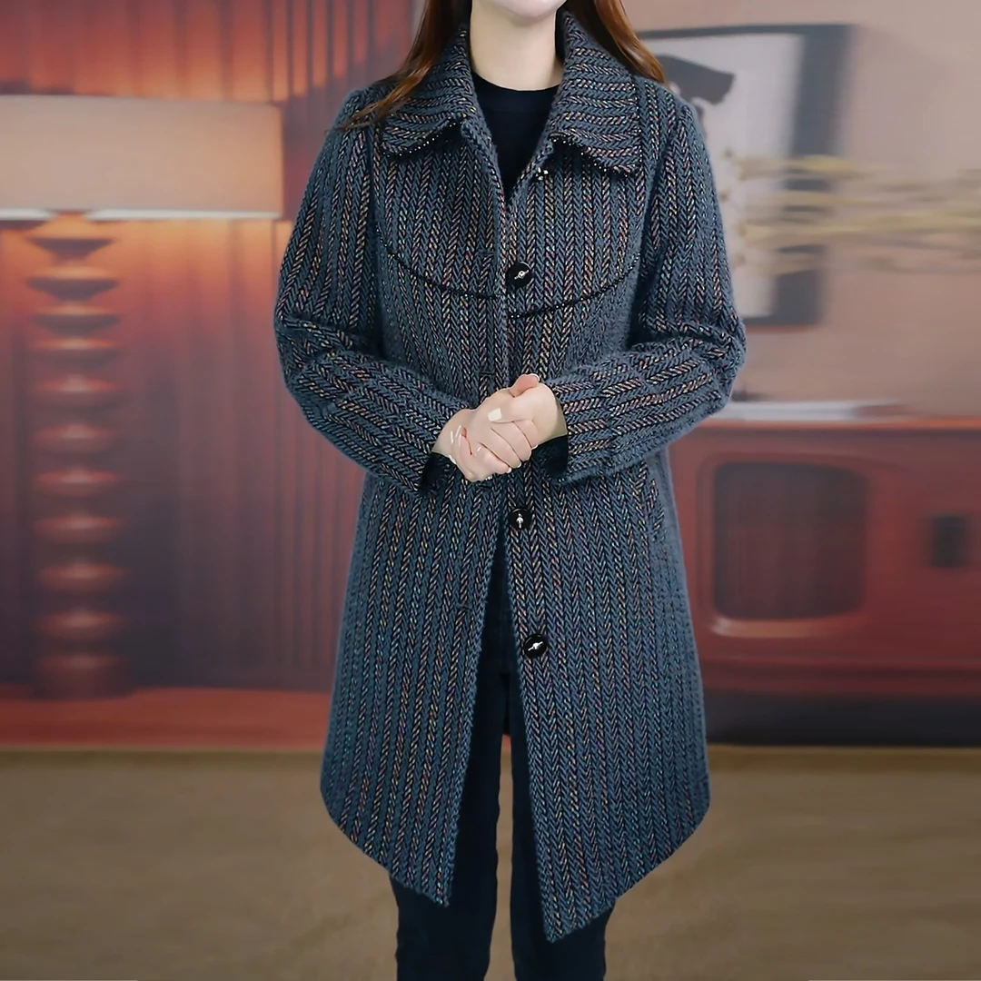 格纹毛呢外套2025秋冬新款修身气质洋气显瘦加厚呢子大衣女士女装