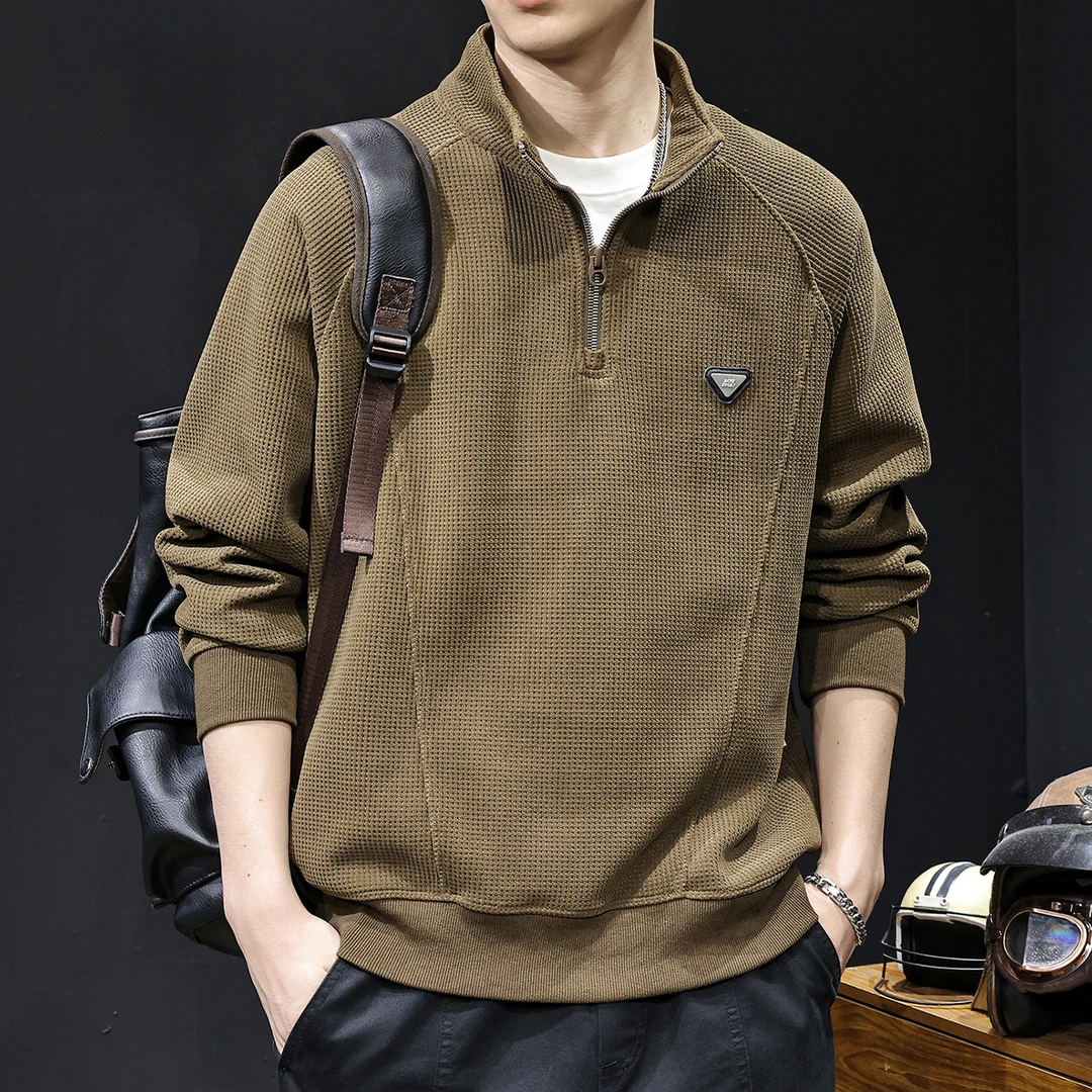 MR.MUDI/穆迪先生华夫格拉链半高领卫衣男士秋季宽松长袖高端衣服