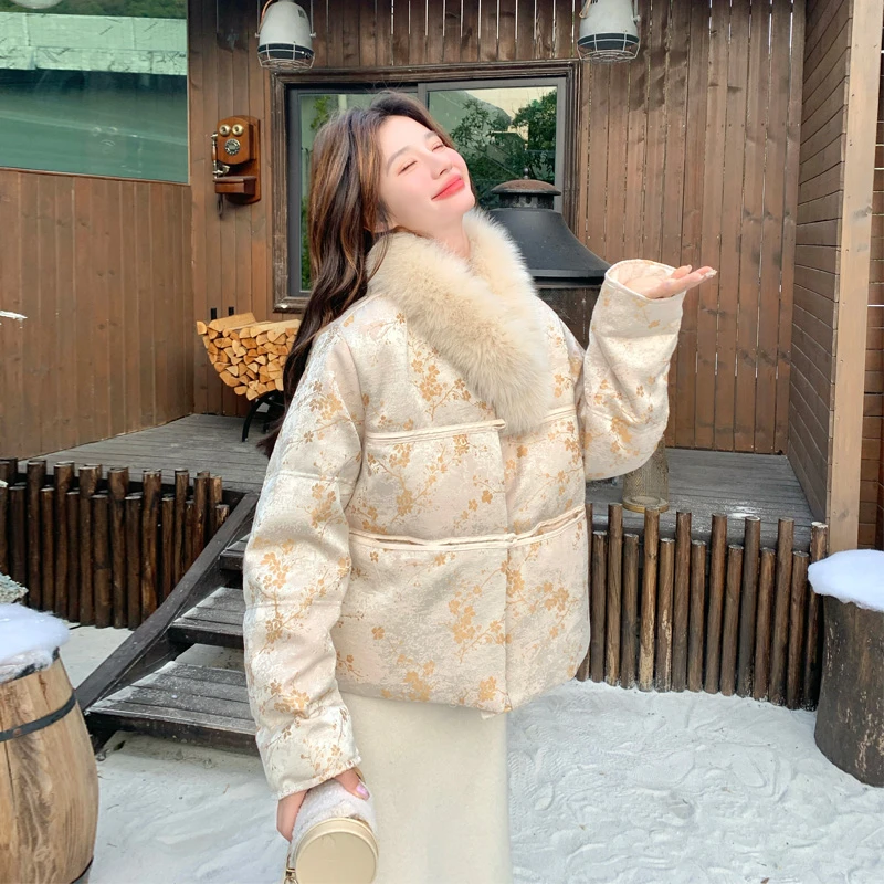 新中式氛围感90绒羽绒服2025冬季新款优雅气质千金风白鸭绒面包服