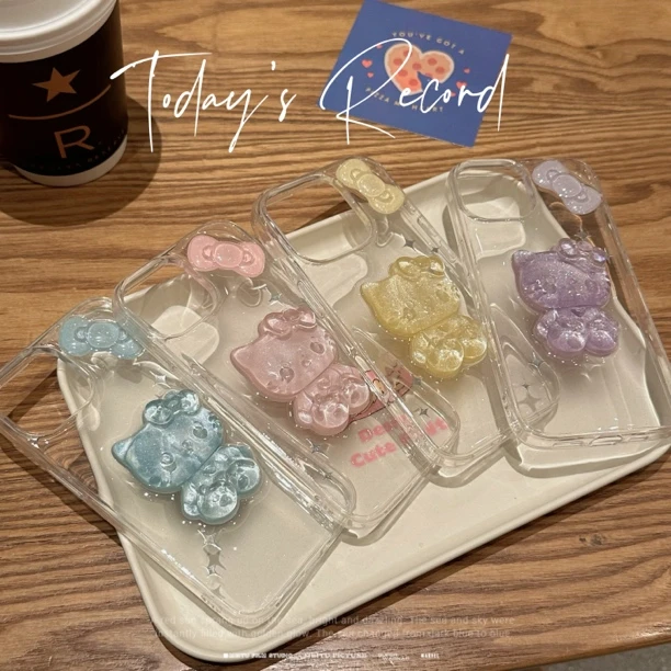 可爱蝴蝶结kitty适用苹果16手机壳华为软壳小米滴胶壳vivo oppo女