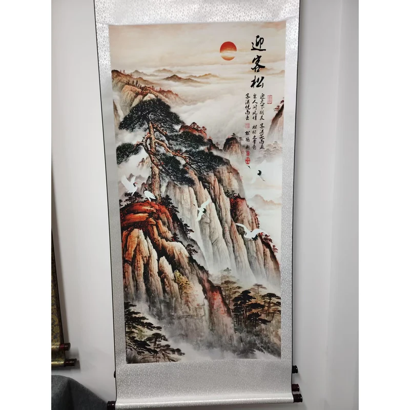 四尺《迎客松》-竖幅-玄关-山水挂画