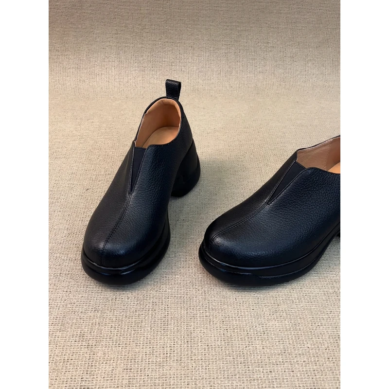 nnmiss·34-40/6cm小个子运动风厚底小皮鞋简约复古圆头深口单鞋女