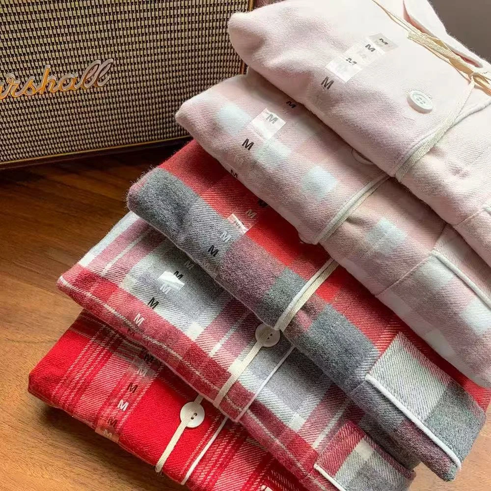 『女款磨毛断码清仓专区』全棉100%秋冬保暖睡衣女加厚格子家居服