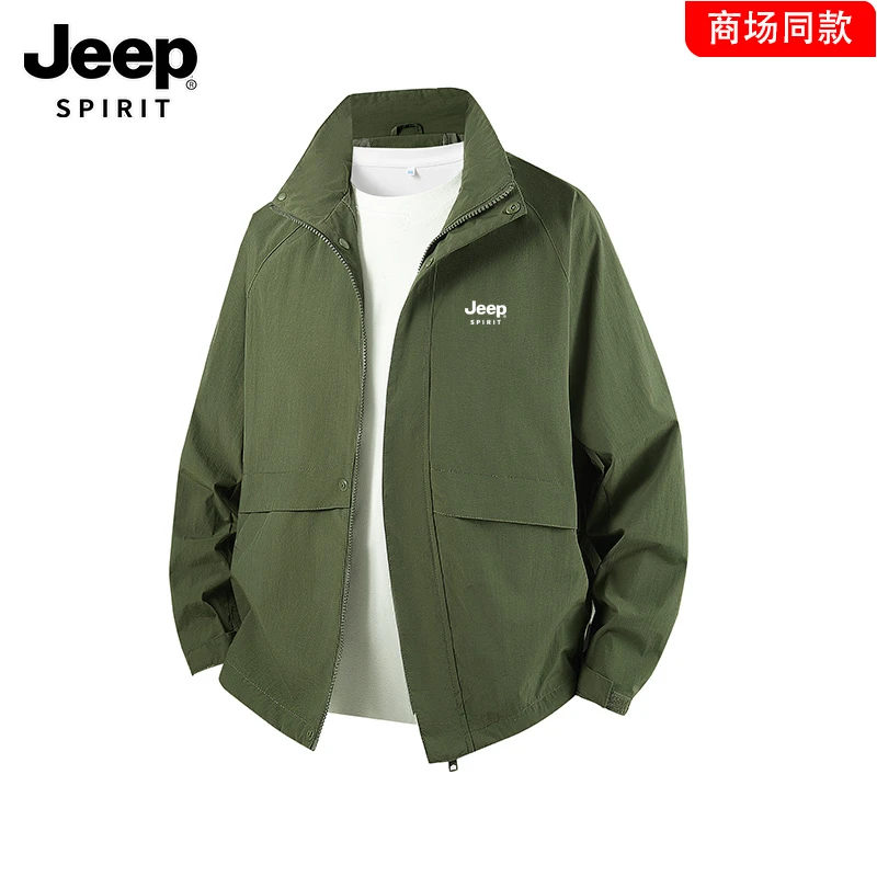 JEEP吉普夹克外套春秋季新款休闲大码宽松男立领户外薄款百搭上衣
