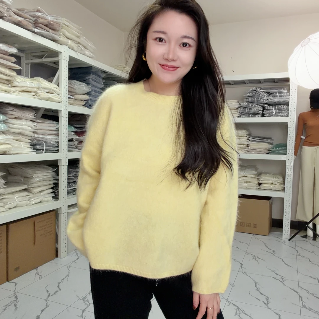 【YK】套头纯色法式毛衣宽松女慵懒风厚款保暖发热圆领10064