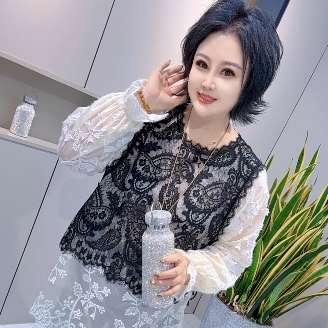 【娟姐精选】3226娟姐定制欧货蕾丝拼假两件时尚洋气衫（不能浸泡洗）