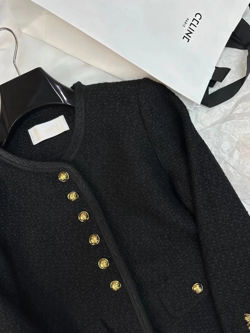 重工款LINE家粗花呢订制金扣夹克小香外套明星同款秋冬气质百搭