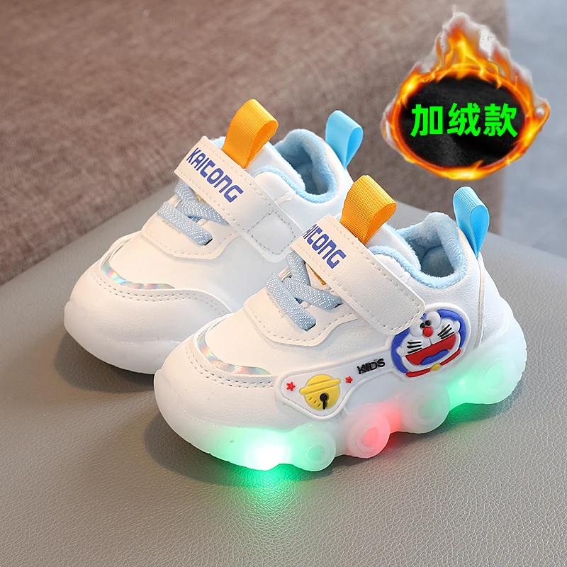 秋冬季新款男童加绒运动鞋1-2-3岁5女宝宝软底学步鞋子婴幼儿棉鞋