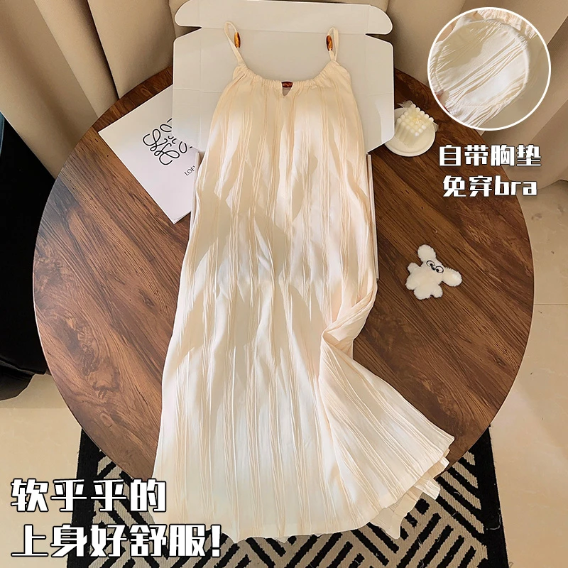 吊带胸垫睡裙女夏季梭织棉甜美风睡衣2025新款夏天少女家居服薄款