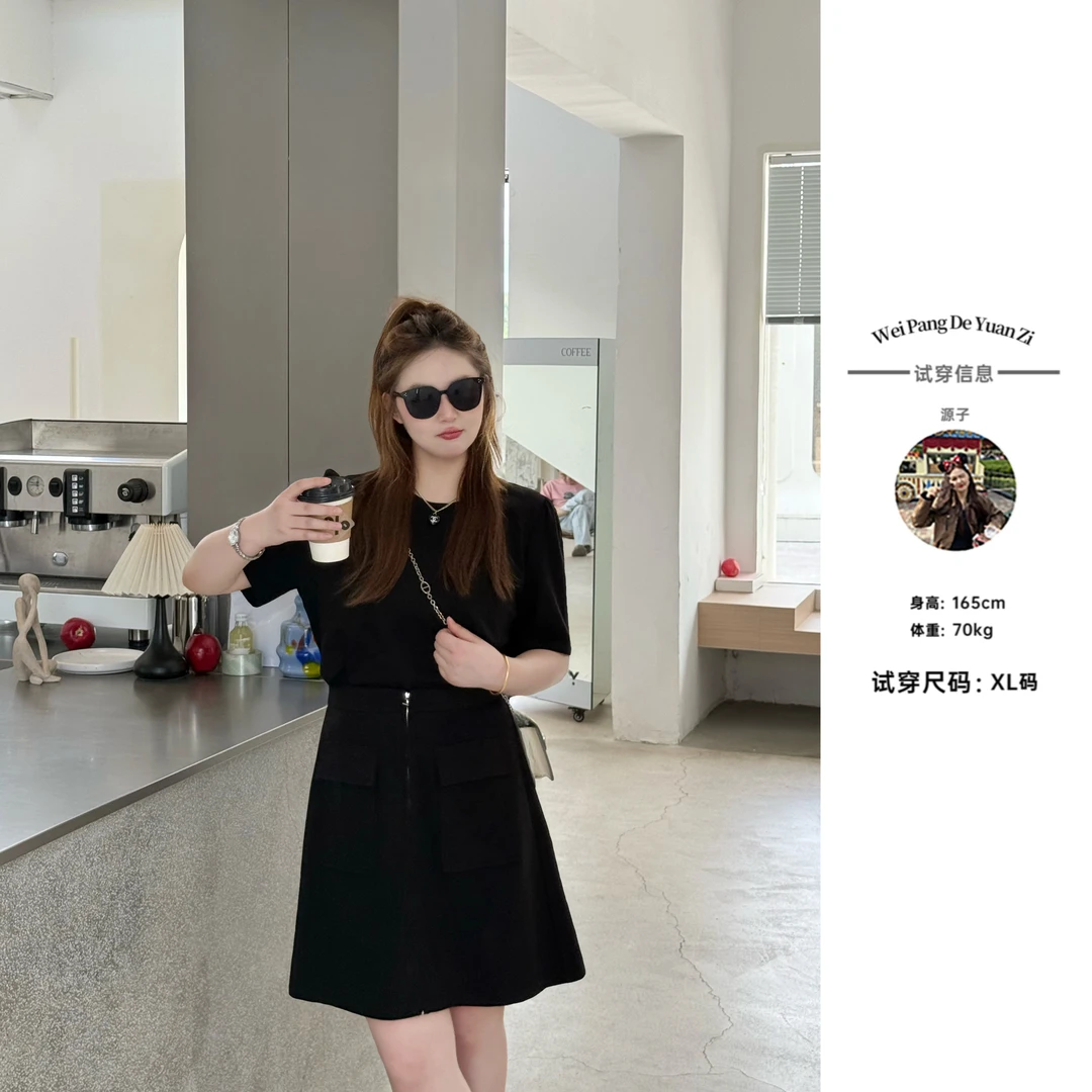 楠序【智性极简】源子微胖女装 2025年夏休闲减龄时尚连衣裙YZ36673