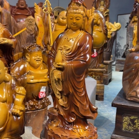 诗****香樟木雕刻人物摆件