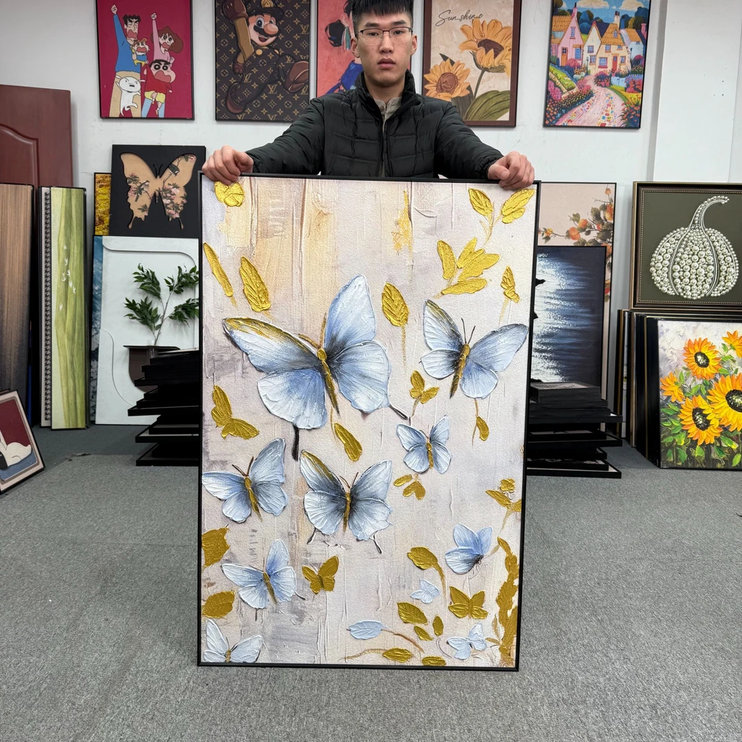 肌理法式轻奢现代百蝶客厅装饰画走廊过道现代肌理挂画8120
