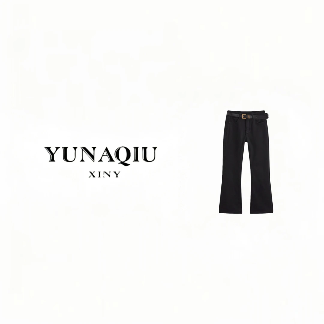 YUNAQIU-中腰牛仔裤直筒裤高腰喇叭裤微喇-11844