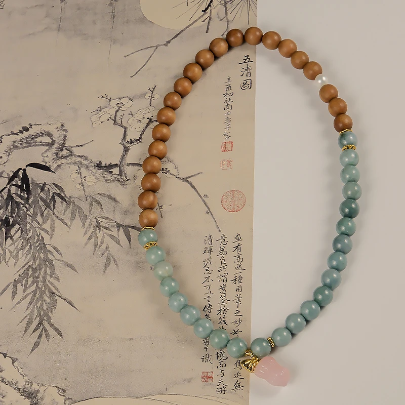 天然翡翠双圈檀木搭配花生小莲蓬女士双圈手链 多样性发一--6466