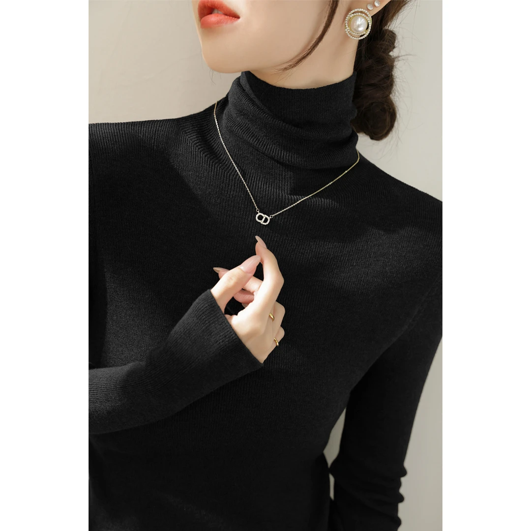 秋冬新品韩系穿搭时尚秋季堆堆领高领长袖修身内搭针织打底衫上衣