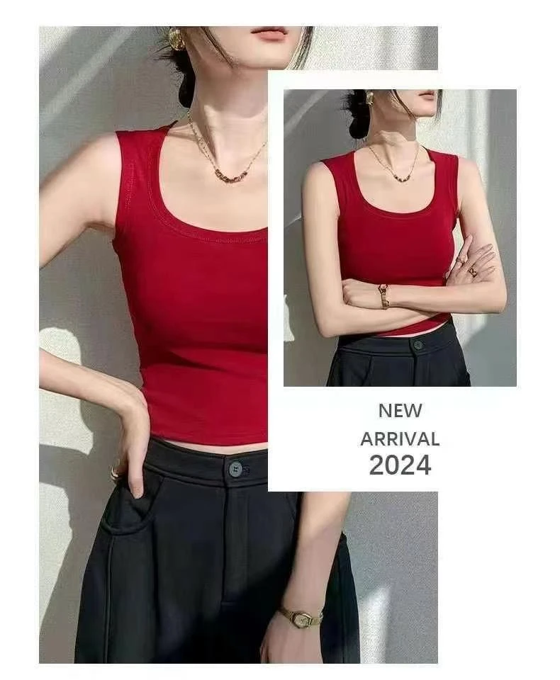 方领带胸垫遮副乳无袖上衣简约百搭时尚打底内搭吊带背心女孩白色