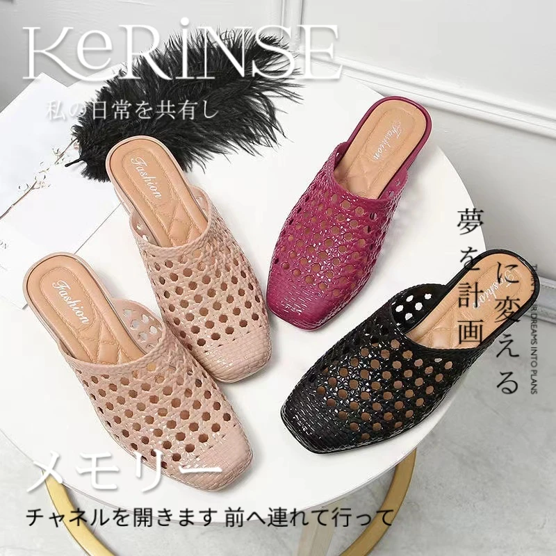 日本夏季外穿镂空凉拖加厚中跟防滑增高包头半拖 CF-199