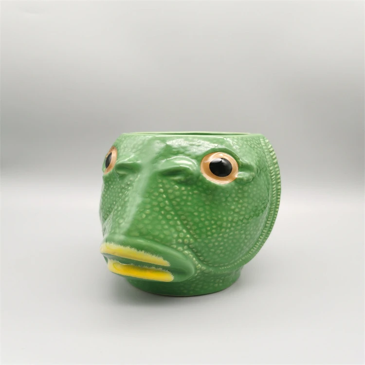 马克杯头鱼陶瓷杯陶瓷杯丑咖啡杯恶搞沙雕网红大容量搞怪水杯绿