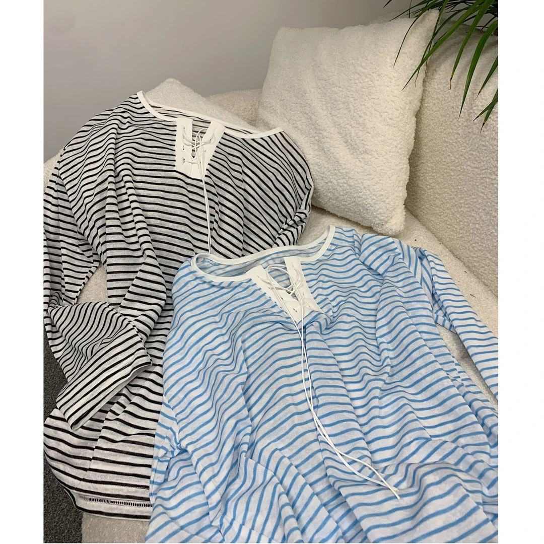 okk！视觉系清凉感小众编织绳条纹防晒T