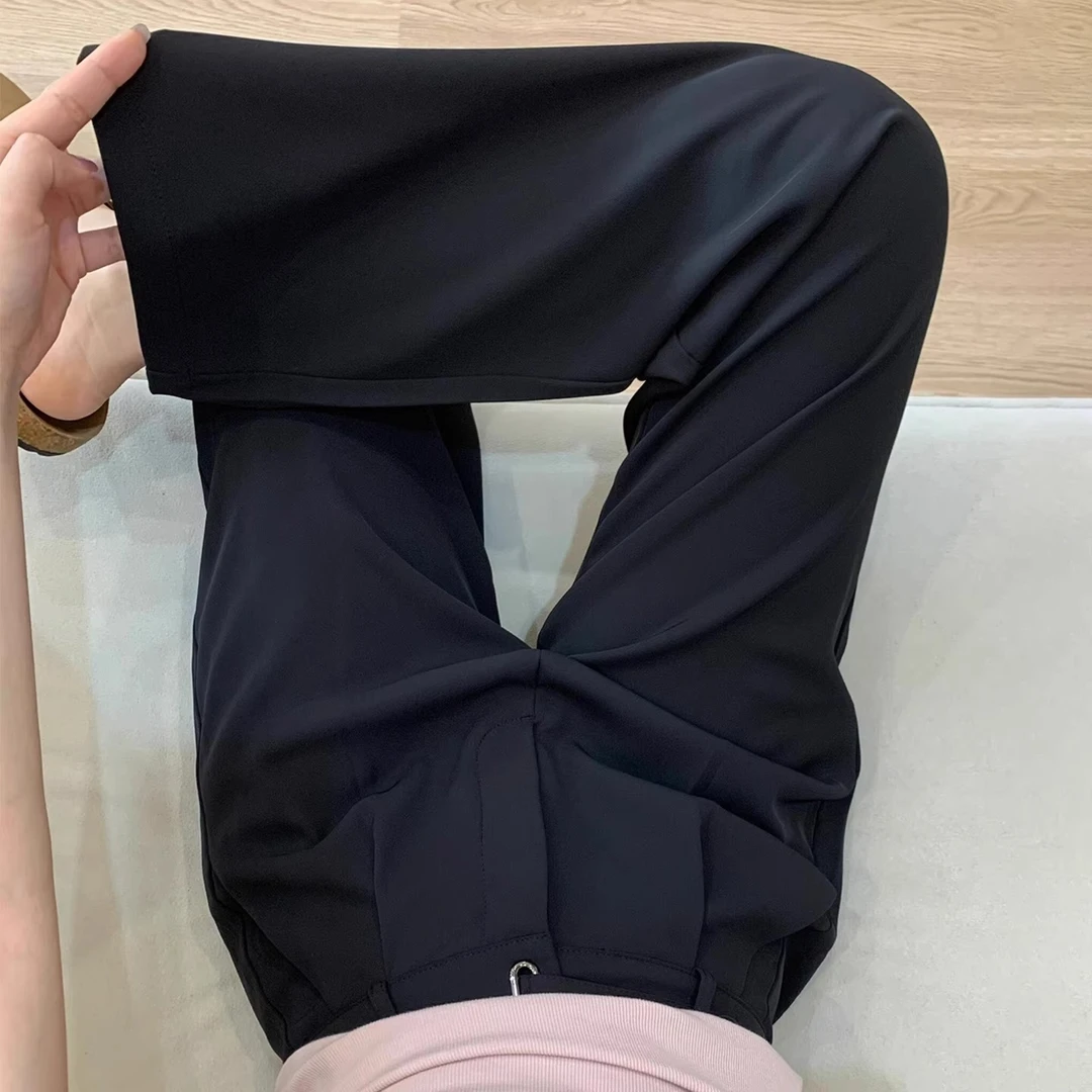 黑色西装裤女高级感垂感夏季大码胖mm显瘦窄版阔腿裤梨形身材裤子