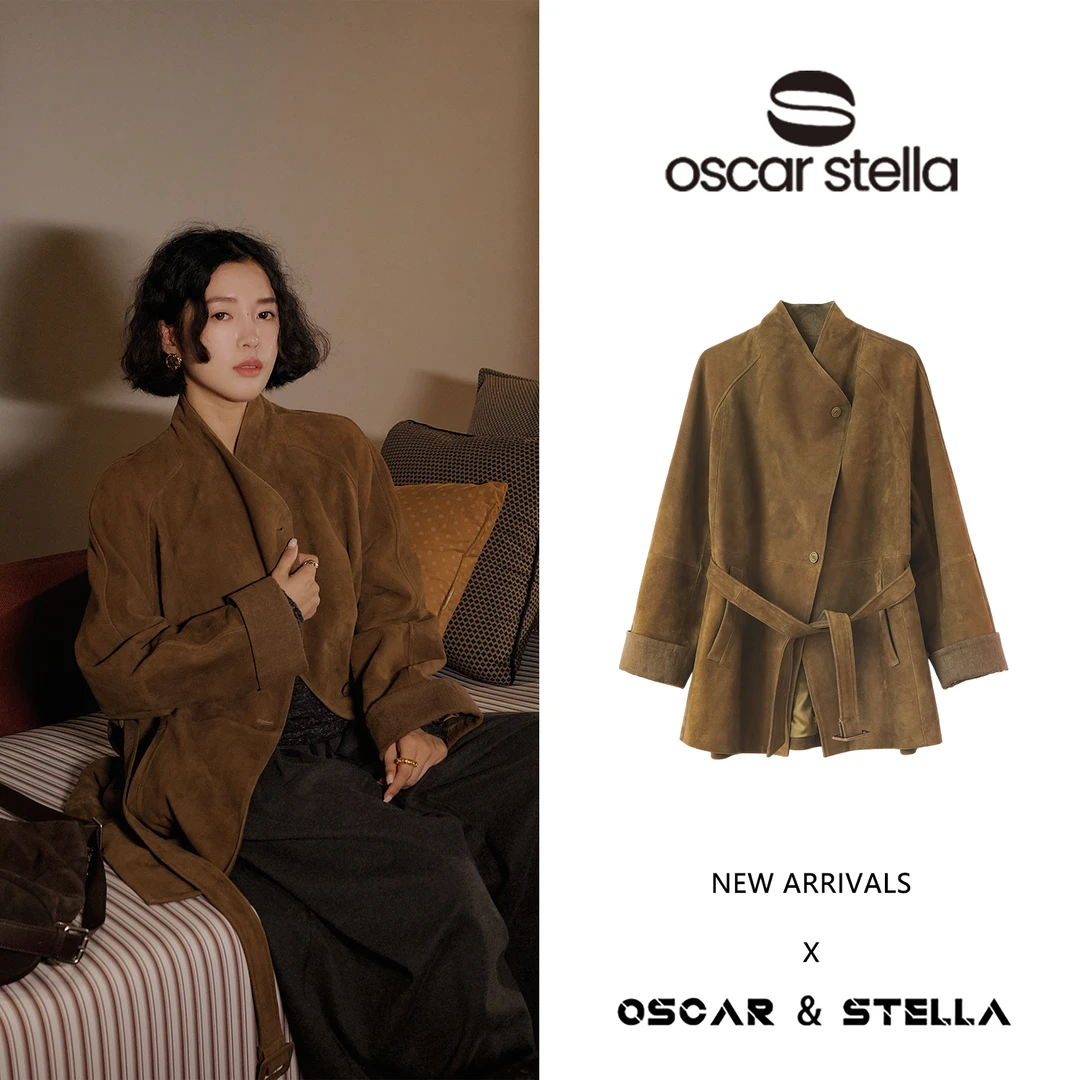 OSCAR&STELLA【自由故】休闲时尚腰带长袖山羊皮衣外套350-25025
