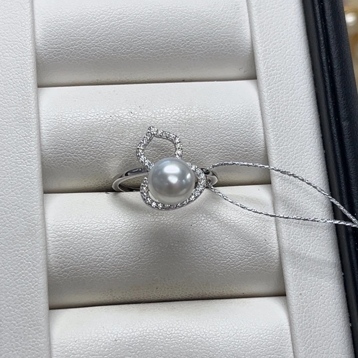 戒指银S925镶嵌海水珍珠澳白 7-8mm 9号