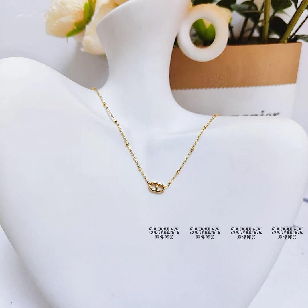钛钢项链 「SM7」珠珠链猪鼻子字母CD极简轻奢ins百搭锁骨链女