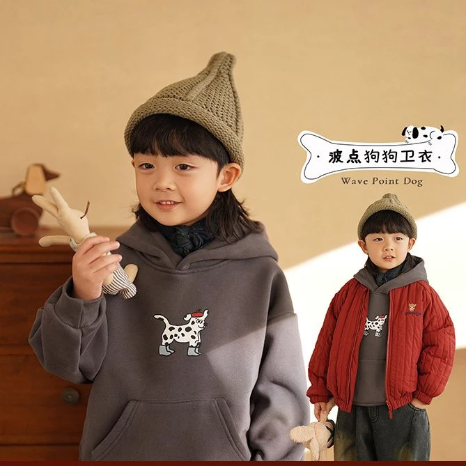 砚台家儿童连帽卫衣男童卡通加绒套头上衣男孩打底衫加厚冬季新款