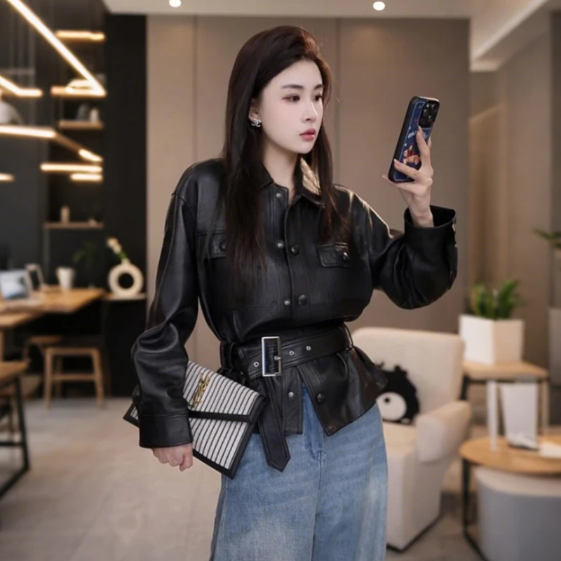 美式复古时尚气质黑色皮衣外套女2025春季新款御姐酷飒风夹克上衣