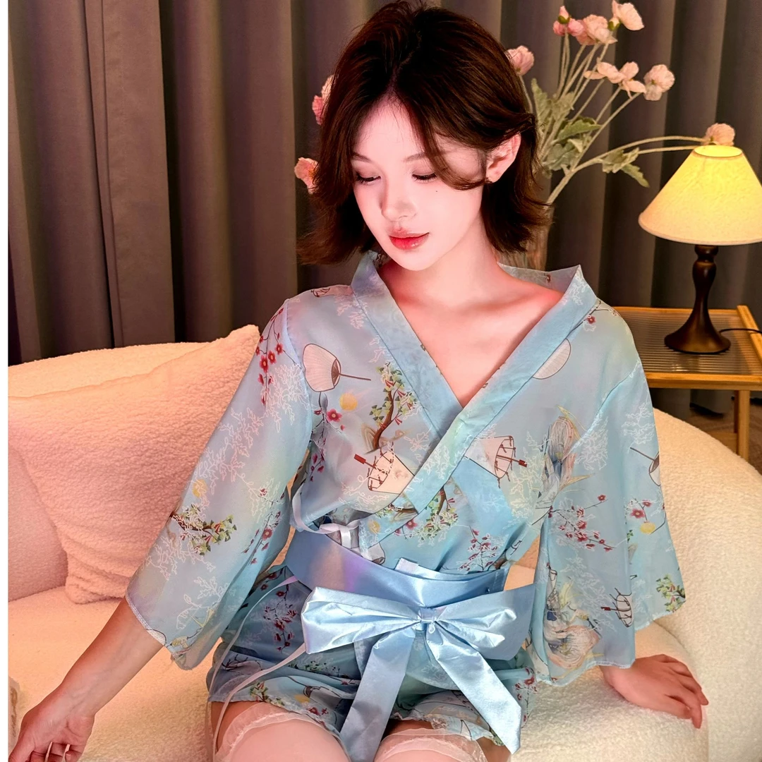 沄悸【和风季】日系性感开衫雪纺绣花和服辣妹制服女套装诱惑纯欲