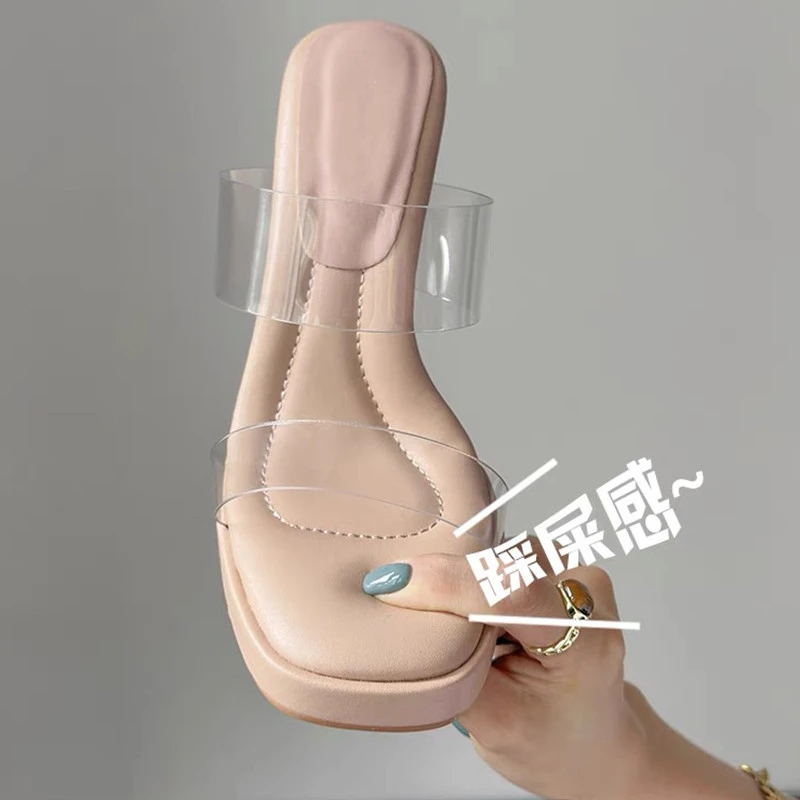 舒适踩屎感~防水台透明高跟鞋女2025夏季新款水晶粗跟凉鞋女外穿