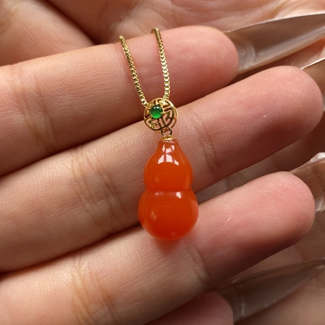 南红玛瑙18K金镶嵌吊坠(不含链)
