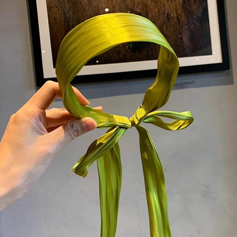 海边真丝发箍带飘带韩国绿色发带女绑发纯色高级感头箍森系头饰女