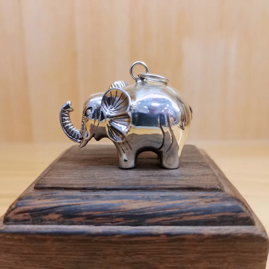 银之酷 吊坠925银 925银大象吊坠空心亮面时尚个性民族风