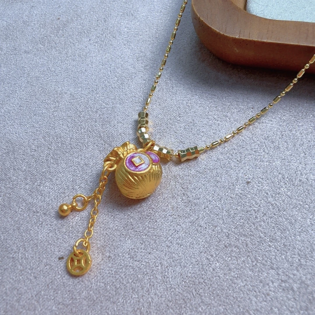 新中式国风福，袋，流苏珐琅彩项链A142