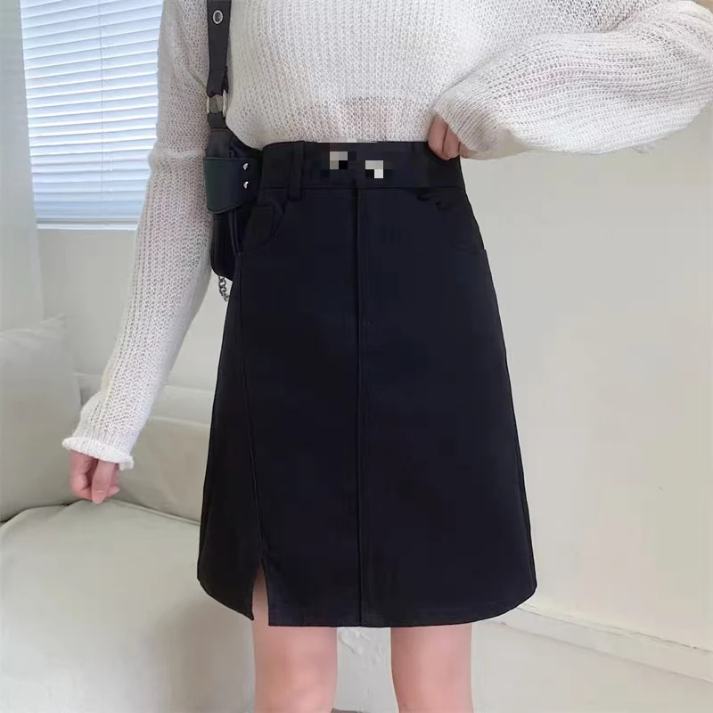 【苏苏精选】S2805半身中长裙高腰显瘦开叉包臀裙