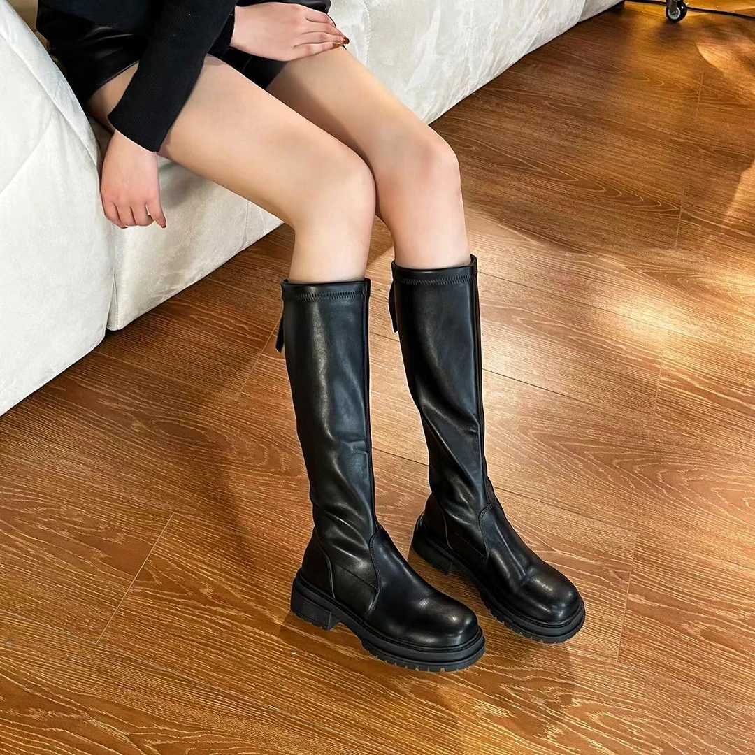 断码福利复古英伦加绒弹力瘦瘦靴厚底长筒骑士靴
