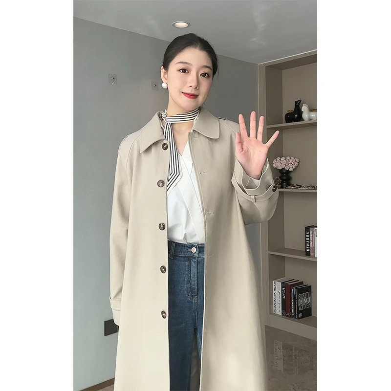 韩系高级英伦风衣女秋大码宽松显瘦气质通勤设计感披肩中长款外套